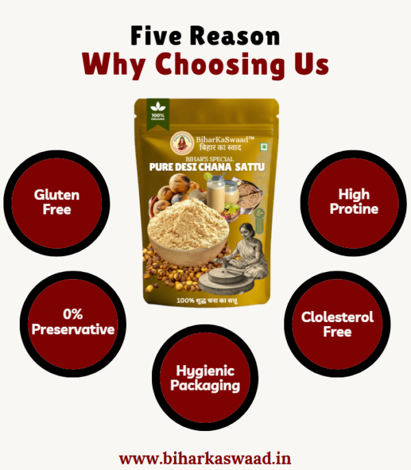 Five Reason why choosing us chana sattu Pure Desi Chana Sattu (500g) – Traditional High Protein Roasted Gram Flour from Bihar