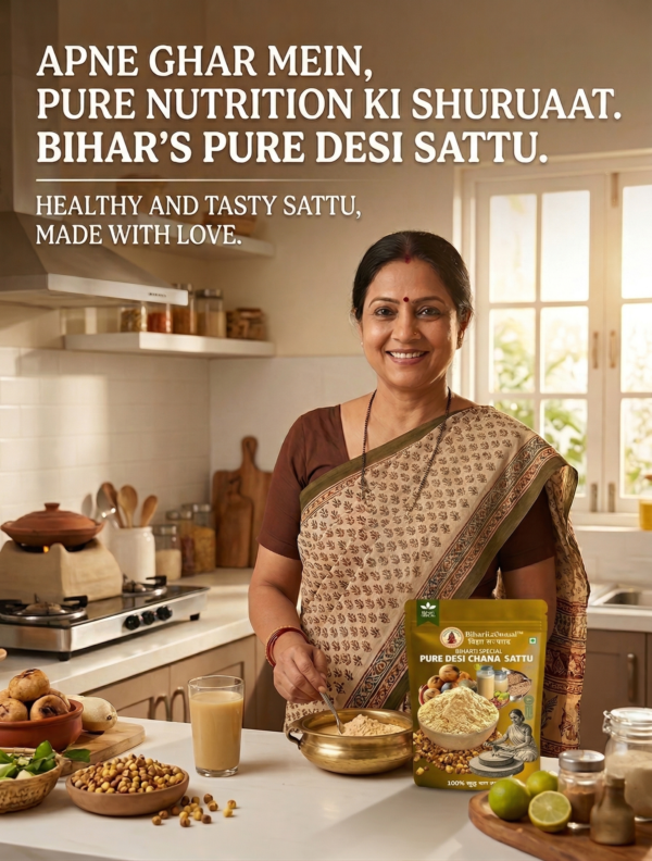 biharkaswaad chana sattu pure desi Pure Desi Chana Sattu (500g) – Traditional High Protein Roasted Gram Flour from Bihar